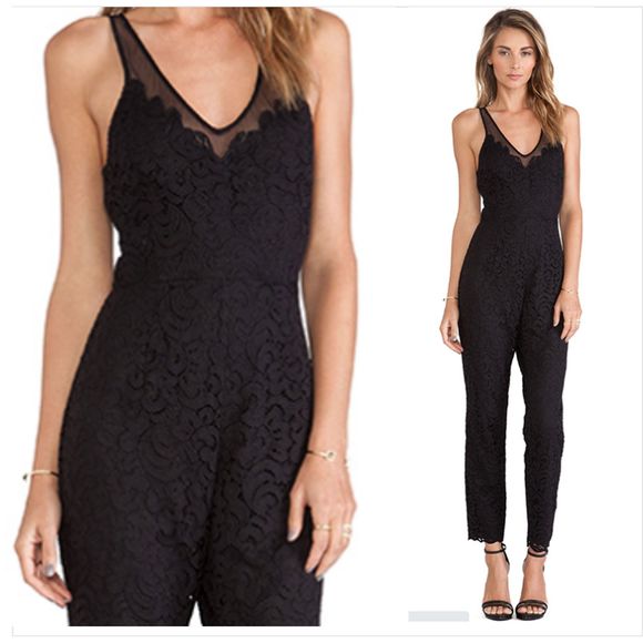 SAYLOR Pants - Saylor Revolve Abigail Black Lace Jumpsuit M